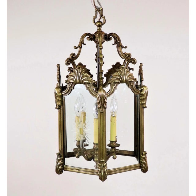 French Circa 1800 French Louis XIV Bronze Lantern With Cut Glass Panels For Sale - Image 3 of 13