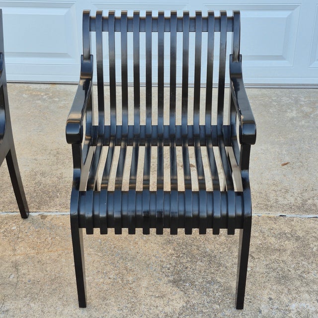 1990s Thonet Style Black Lacquered Sculptural Wood Slatted Arm Chairs, a Pair For Sale In Washington DC - Image 6 of 18