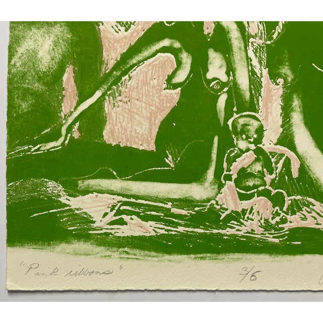 It's Much too Hot Out!" mother and child figure litho in apple green and pink by Atlanta artist Adrienne Anderson...