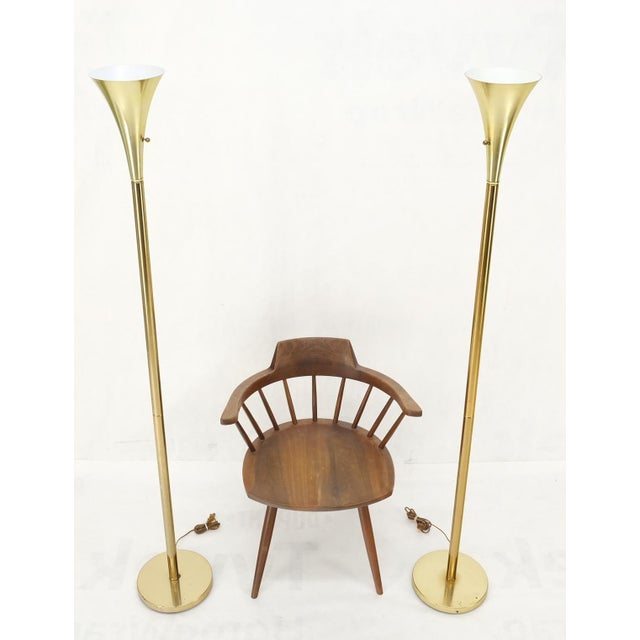 Metal Pair of Mid Century Modern Brass Trumpet Shape Floor Lamps Torcheres For Sale - Image 7 of 13