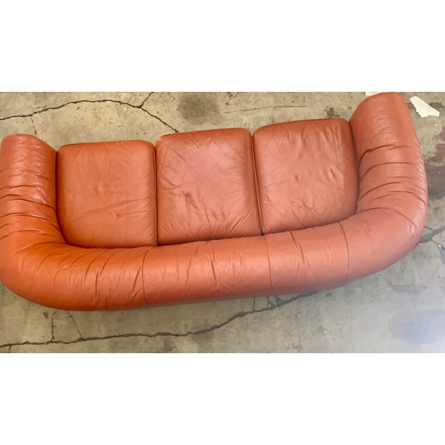 1970s Orange Leather Danish 3- Seater For Sale - Image 4 of 8