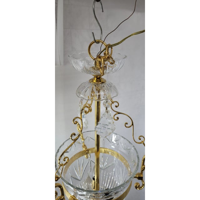 1990s Vintage Brass & Crystal Bell-Jar Chandelier Pendant Foyer Light For Sale - Image 12 of 12