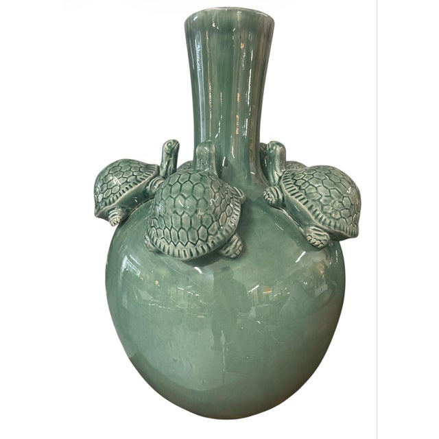 Whimsical Sage Green Glazed Celadon "Turtle" Vase For Sale - Image 4 of 8