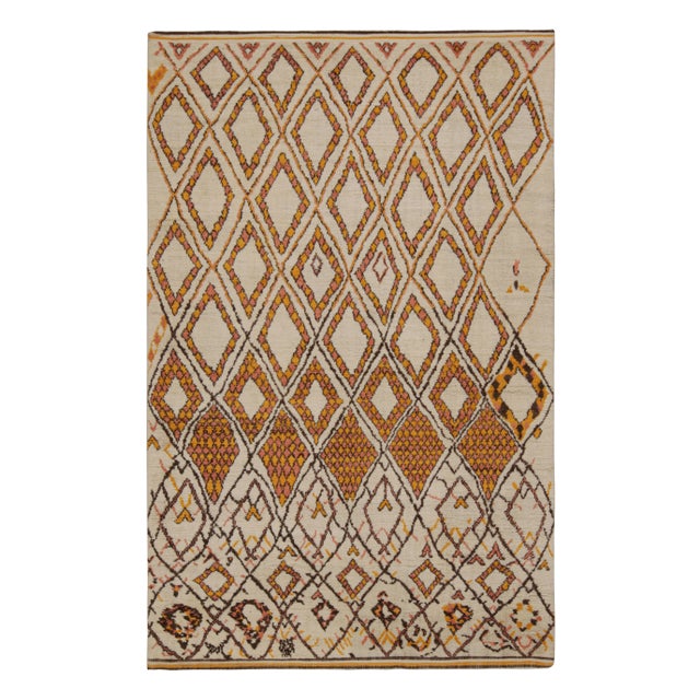 Beige Rug & Kilim’s Moroccan Style Rug in Beige-Brown & Orange Geometric Patterns For Sale - Image 8 of 8