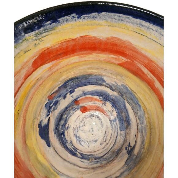 2015 Coastal Landscape Pottery Handmade Stoneware Bowl Colorful Striped Modern For Sale - Image 11 of 16