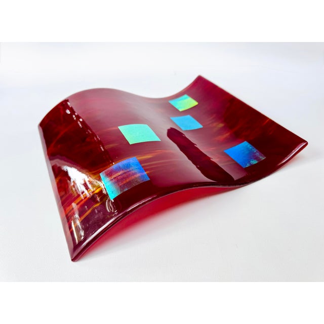 Contemporary Postmodern Fused Glass Wall Sculpture, Red Dichroic Art Glass For Sale - Image 3 of 10
