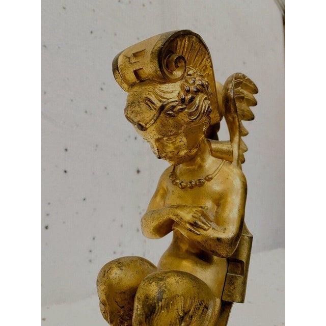 Gilt Bronze Andirons with Winged Fauns, 1800s, Set of 2 For Sale - Image 10 of 13