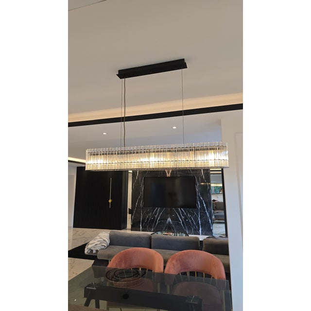 Metal Modern Black Glass Rod Linear Chandelier Luxury Rectangular Ceiling Light New For Sale - Image 7 of 13