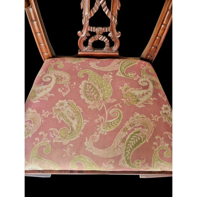 English Vintage Chippendale, Georgin Ribbon-Back Armchair With Upholstered Seat For Sale - Image 3 of 8