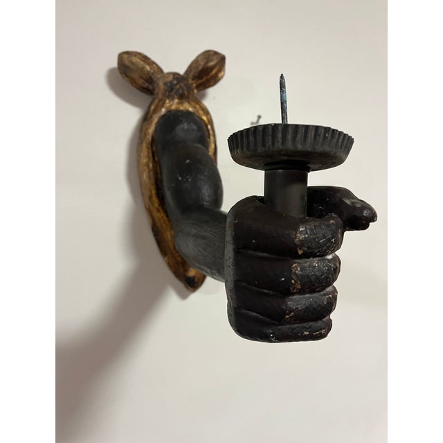 Antique Hand Carved Wooden Powerful Fists Wall Candle Sconces Salvaged Architecture For Sale - Image 14 of 18