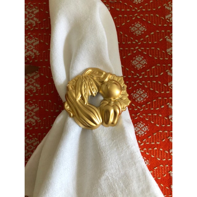 Late 20th Century Vintage Gump's Stamped Metal Matte Gold Vegetables Napkin Holders 16 For Sale - Image 5 of 7