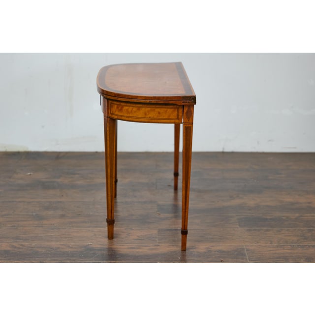 English English 19th Century Neoclassical Demi-Lune Game Table with Inlaid Apron For Sale - Image 3 of 12
