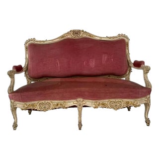 Louis XV Style Bench in Lacquered and Gilded Beechwood, 20th Century For Sale