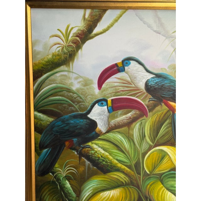 Dorothy Draper Late 20th Century Palm Beach Regency Toucans in Paradise Tropical Print Gilt Framed For Sale - Image 4 of 9