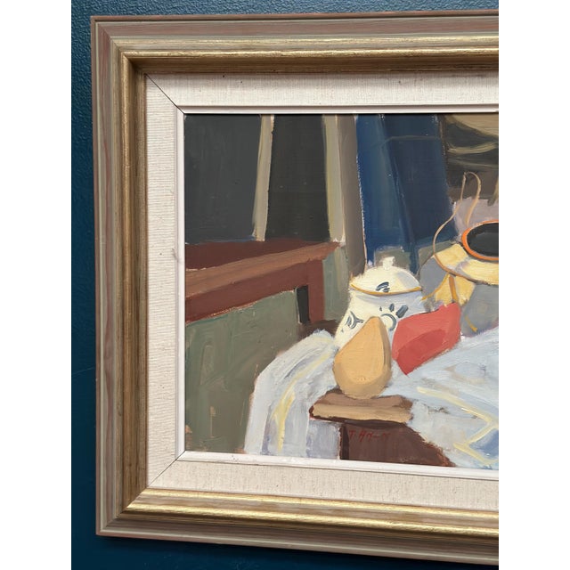 Mid-Century Modern T. Ahlm, Still Life with Coffee Pots, 1960s, Oil Painting on Canvas, Framed For Sale - Image 3 of 14