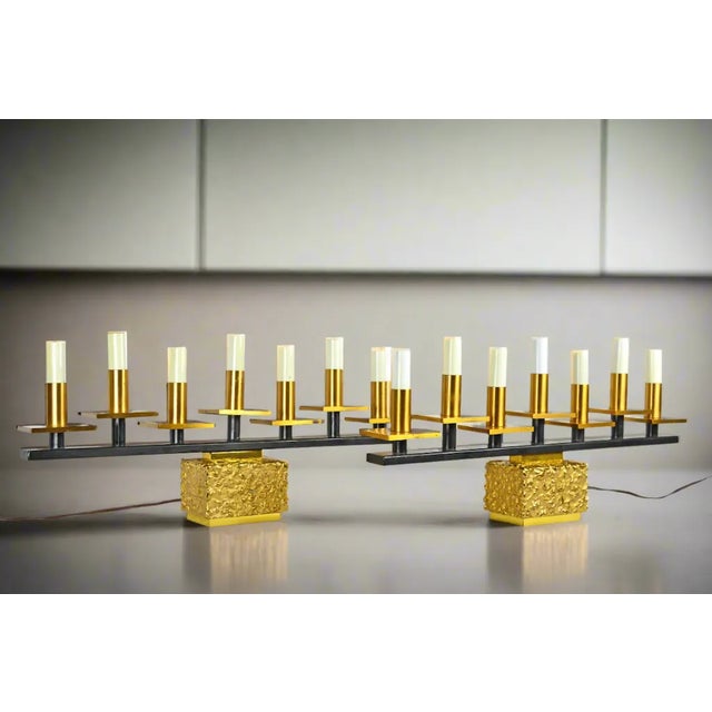 1970s Brutalist 7 Light Menorah Candelabra For Sale - Image 5 of 8