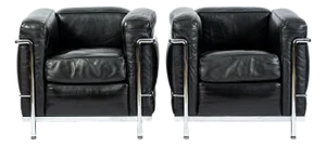 Pair of Cassina Lc2 Black Leather Petit Lounge Chairs by Le Corbusier