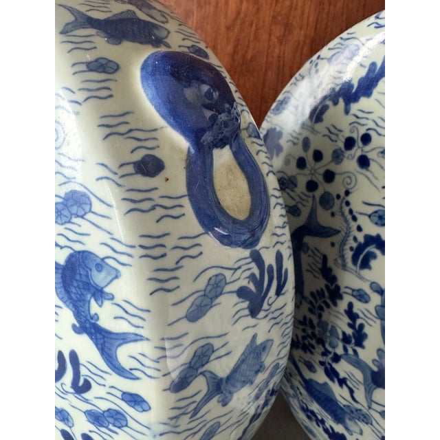 Pair of 1950s Blue & White Koi Fish Vases Chairish
