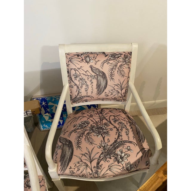 Pink Mid 20th Century Wooden Chairs With Fabric Seats and Backs- Set of 2 For Sale - Image 8 of 10