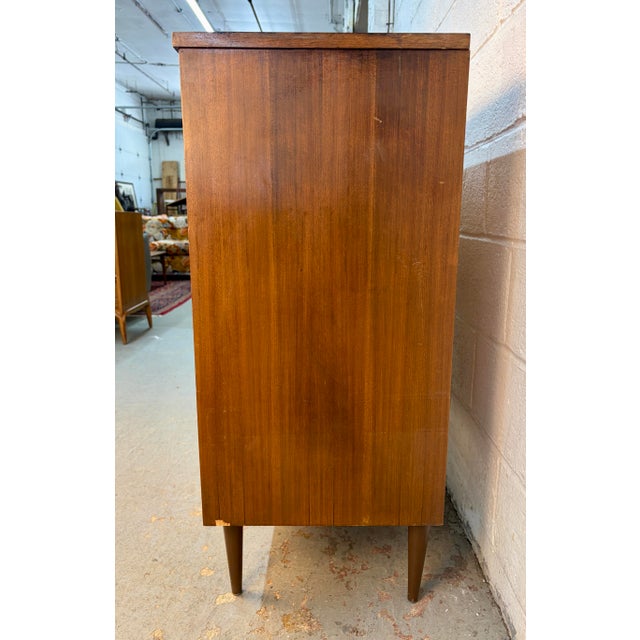 Mid 20th Century Modern Four Drawer Walnut Highboy Dresser For Sale - Image 4 of 14