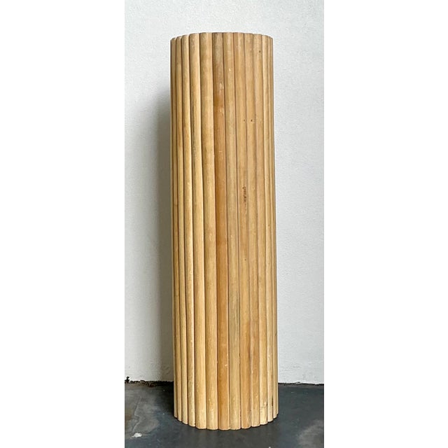 Vintage Ribbed Wood and Rattan Medium Pedestal For Sale - Image 9 of 15