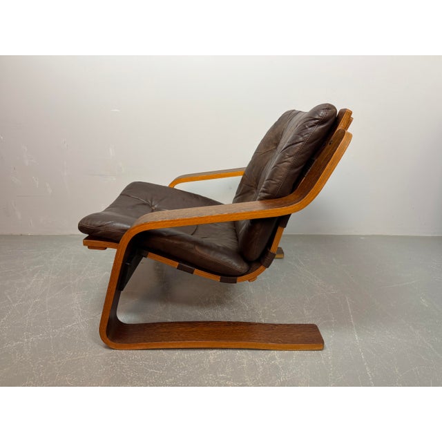 Mid-Century Leather Lounge Chair on Plywood Frame, the Netherlands 1970s For Sale - Image 6 of 10