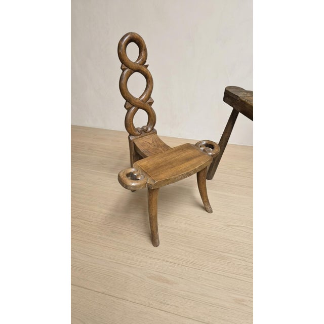 Vintage Sculptural Wooden Table and Two Chairs with Hand-Carved Loop Backrests, 1940s, Set of 3 For Sale - Image 16 of 18