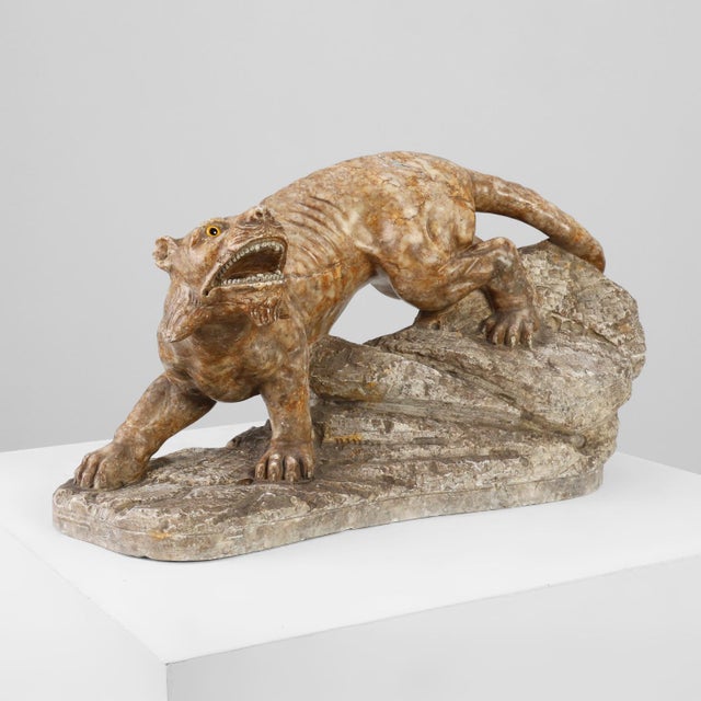Belgian Artist, Large Statue of a Lynx, 1960s, Marble For Sale - Image 12 of 12