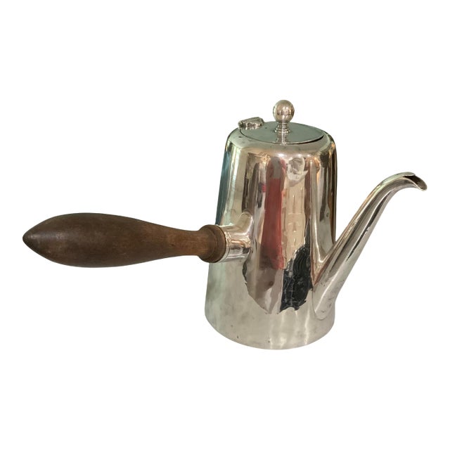 Antique Victorian Sheffield Silver Plate Chocolate Pot / Tea Pot With Wooden Handle for Cottagecore, English Country, Traditional Decor or Serving For Sale