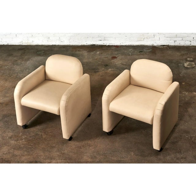Postmodern Pair Leather Barrel Chairs, 1980 For Sale - Image 3 of 11