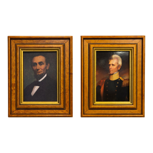 Vintage Abraham Lincoln & Andrew Jackson Presidential Portrait Plaques – Framed Americana Wall Art Pair Reproduction