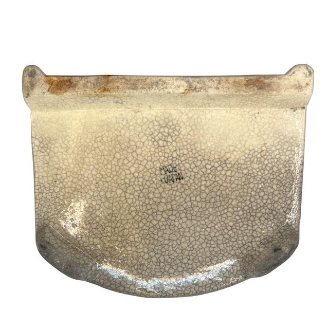 Mid-Century Modern Vintage Floral Ceramic Hanging Wall Salt Cellar in Blue Green and Cream - Japan For Sale - Image 3 of 5