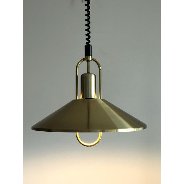 1970s Danish Brass Rise and Fall Pendant Lamp, 1970s For Sale - Image 5 of 11