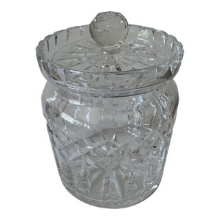 Vintage Cut Crystal Lidded Biscuit Jar With Diamond and Starburst Pattern, C. 1950s–60s For Sale