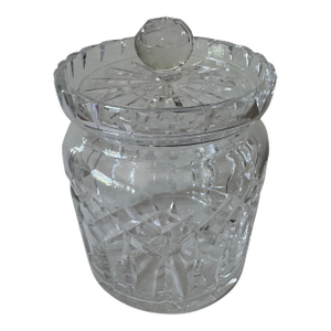 Vintage Cut Crystal Lidded Biscuit Jar With Diamond and Starburst Pattern, C. 1950s–60s