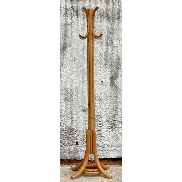 Vintage Coastal Rattan Coat Rack | Chairish