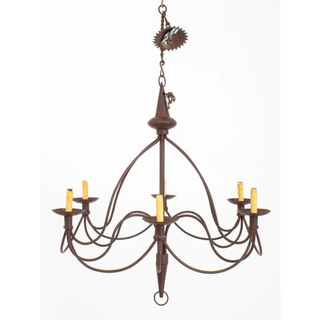 American Wrought Iron Six-Light Candlestick Form Chandelier, 20th century. 55" H x 33" Diameter.