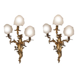 Louis XV Style Gilded Bronze Wall Lights, 19th Century For Sale