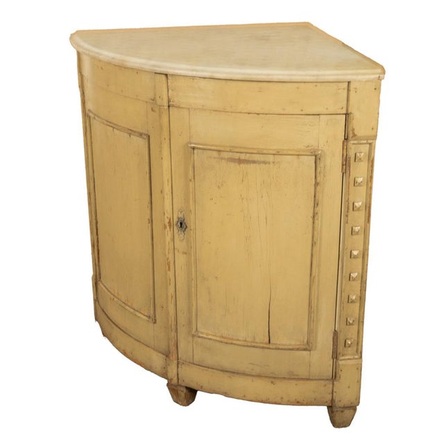 Wood Antique 18thC Swedish Painted Gustavian Marble Top Corner Cupboard Cabinet 1780 For Sale - Image 7 of 14
