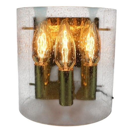 Brass and Bubble Glass Wall Lamp, Germany, 1970s For Sale