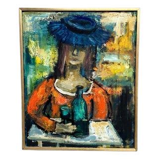 Sven Lundgren, The Woman with the Wine Bottle, 1950s, Oil Painting on Canvas, Framed For Sale