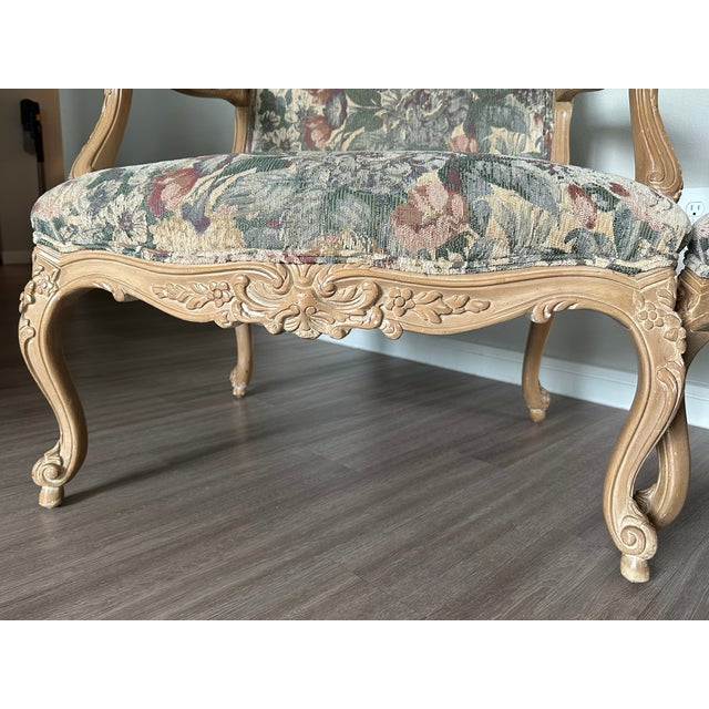 90's Vintage Style Floral Tapestry Arm Chair Set For Sale In Houston - Image 6 of 8