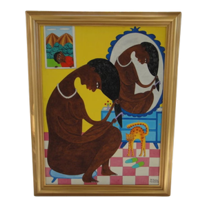 Seymour Bottex Original Haitian Folk Art Oil on Board Framed - 1980s