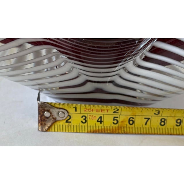 Late 20th Century Signed Mark Wagan Studio Art Glass Sculpture Ruby Red Orb Latticino Centerpiece For Sale - Image 10 of 12