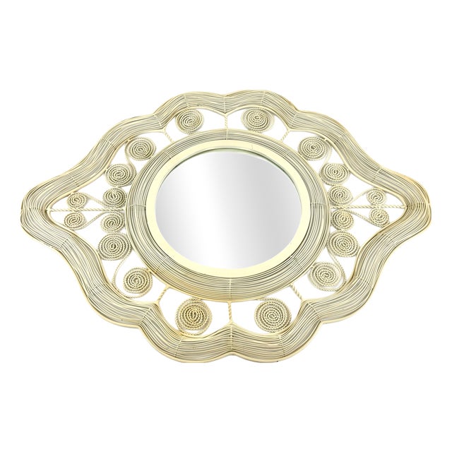 Vintage Andalusian Style Curly Metal Eliptical Wall Mirror, 1960s For Sale