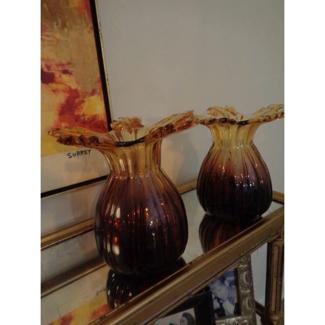 Pair of Mid-Century Glass Vases For Sale - Image 4 of 6