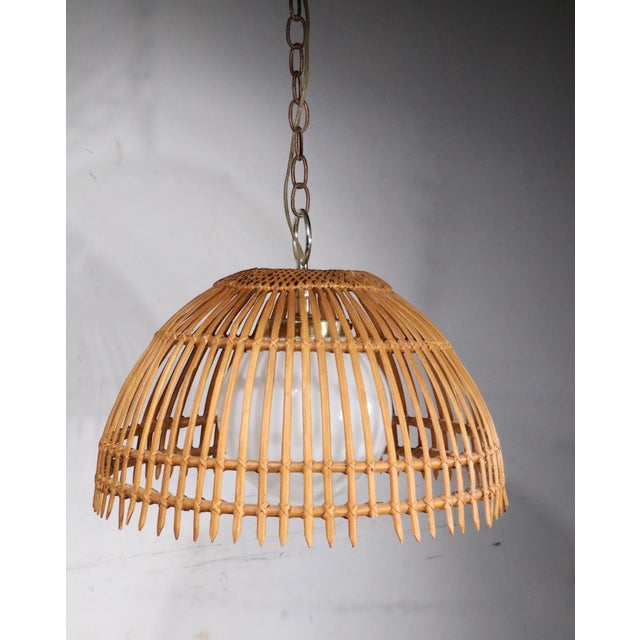 Mid Century Bamboo Chandelier Hanging. Dome Light Fixture C. 1970's For Sale In New York - Image 6 of 9