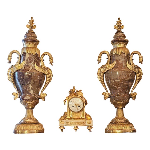 Large Marble and Gilt Bronze Vases with Dragons, Set of 2 For Sale