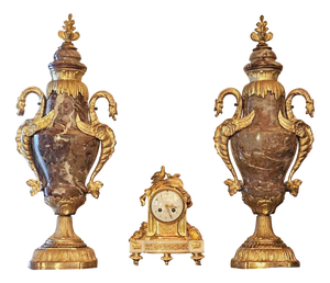 Large Marble and Gilt Bronze Vases with Dragons, Set of 2