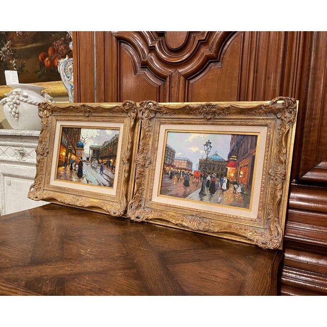 Pair of Mid-Century Paris Street Scenes Paintings by Robert Lebron, Framed For Sale - Image 10 of 18